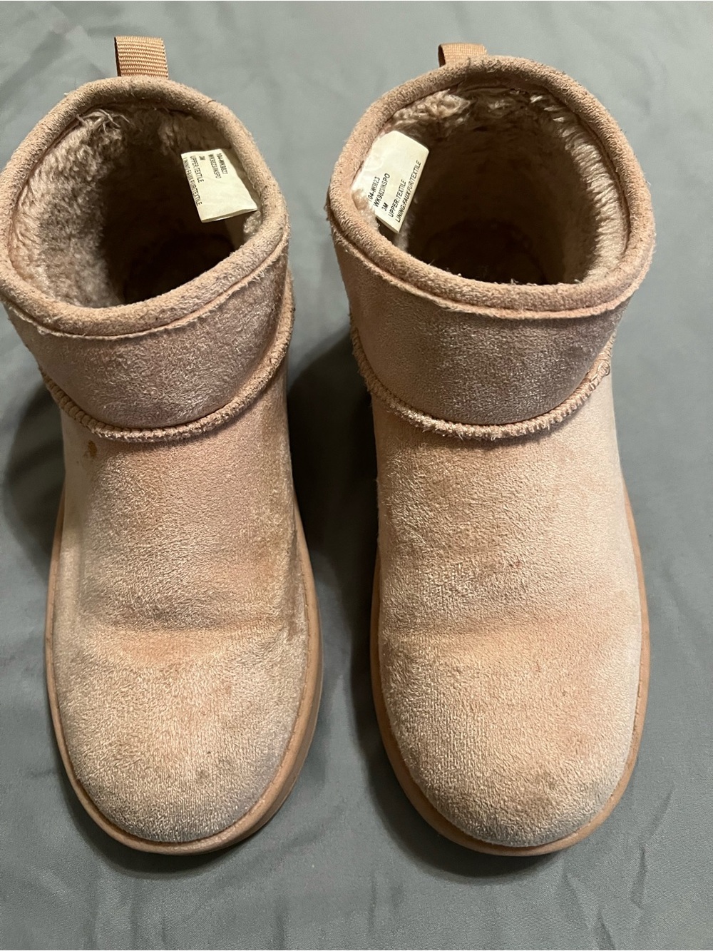Short Tan/Pink Suede Shearling-Lined Boots